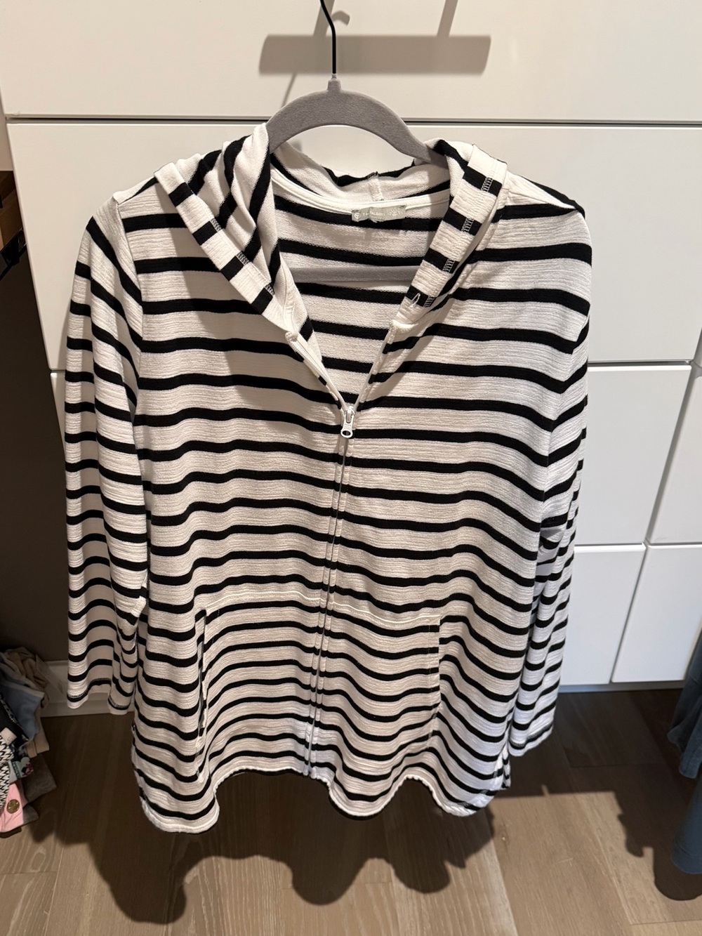 T by Talbots Black & White Striped Hooded Zip Jacket - size 1X